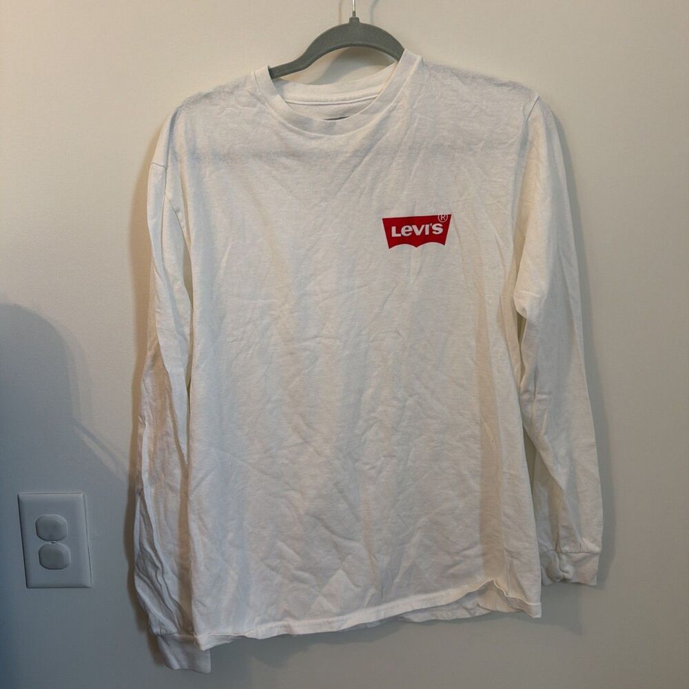 Levi’s Women’s Long Sleeve T Shirt Size M White With Red Logo